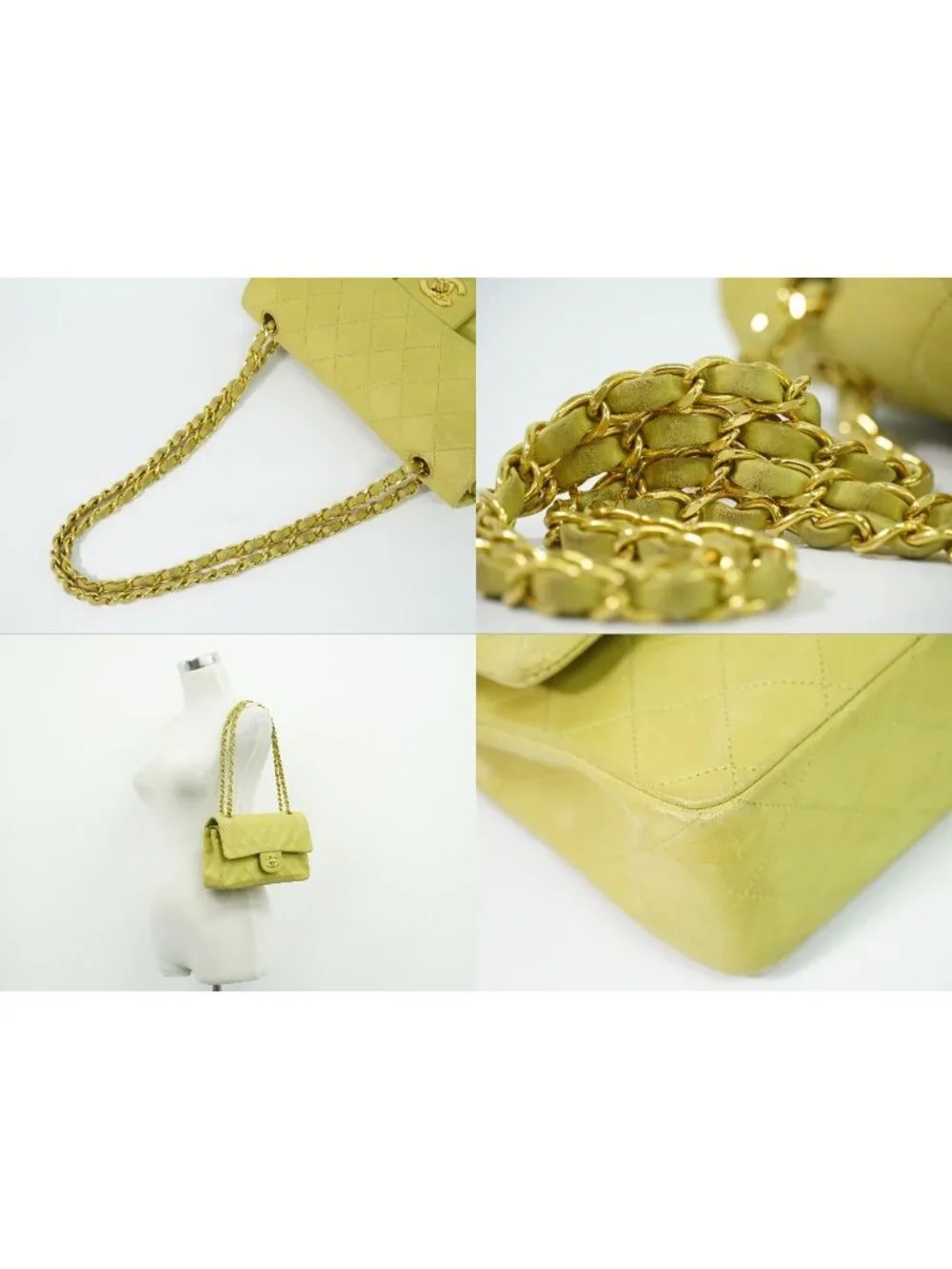 Chanel CC Logo Quilted 23 Double Flap Chain Shoulder Bag Lambskin Leather Green